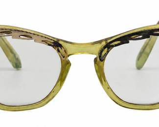 1950s Green Cat Eye Eyeglasses with Metal Accents