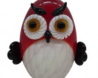 Murano Style Art Glass Owl Sculpture Red & White