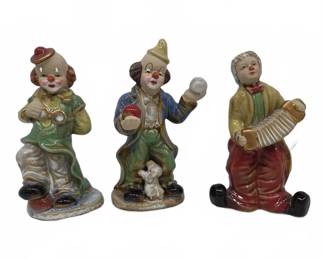 Porcelain Clown Musician Figurines Trio
