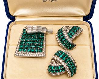 Vintage Emerald Rhinestone Jewelry Set