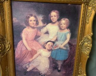 Folk Art Print on Board with Ornate Gold Frame