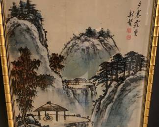 Original Watercolor on Linen Bamboo Frame