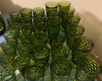 Vintage Indiana Whitehall Cubist Avocado Green Glasses