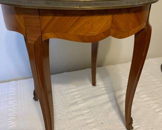 Antique Louis XV Style Side Table with Marble Top and Brass Gallery