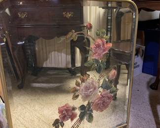 Antique mirror Fire Screen, Hand Painted Flowers