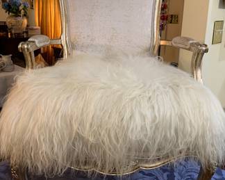 Vintage French Provincial Louis XV Style Arm Chair, Faux Fur Custom Design