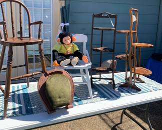 Vintage Pie Stands, Childs Chairs and Foot Stool… oh and A Monkey !