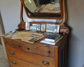 late 19th century tiger oak antique dresser and mirror