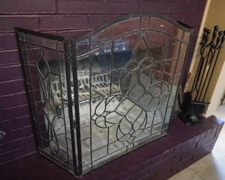 beveled glass fireplace screen