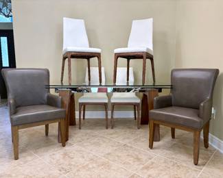 Somette Extendable modern dining table with 6 chairs. Measurements: L - 63" / W - 35.25" / H - 30". With leafs adds and extra 16" each.
