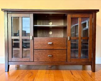 Entertainment console with shelf and drawer storage. Measurements: W - 53" / D - 16.5" / H - 35"