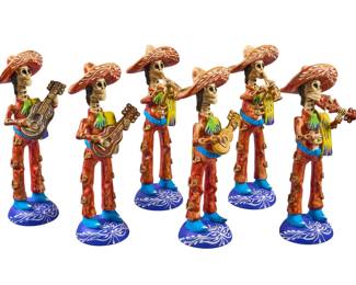 6 Ceramic Mexican Mariachi Players - LOT 613