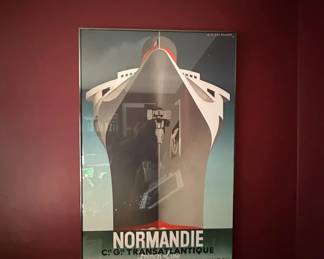 Lot 53: Large Framed Art-Deco Print of 1935 Ocean Liner Normandie by Artist A.M. Cassandrew