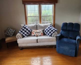 Grey loveseat and lift chair