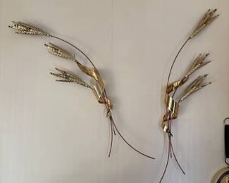 Vintage Mid-Century Modern Brass and Copper Wheat Wall Sculptures