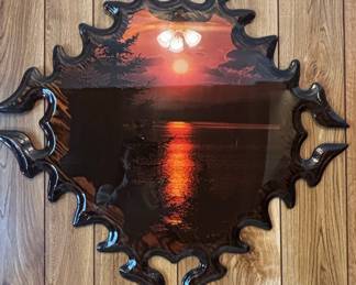 Vintage Resin-Coated Scenic Wall Plaque with Flame-like Frame