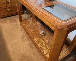 Oak and Glass Inset Sofa Table
