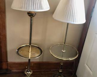*The Vintage Floor Lamp with Round Glass Table / Tray is 52 inches tall and theGlass Tray is 16 inches in diameter. Shade is in Good Shape $20 *Another Vintage Floor Lamp with Round Brass Table / Tray is 56 inches tall and the Brass Tray is 14 inches in diameter. Shade is damaged $20 OR BOTH LAMPS $30