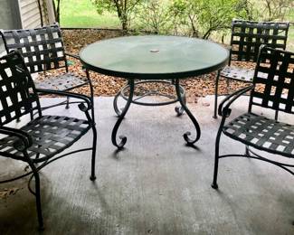 *The Brown Light Weight Aluminum Table is 47 inches Round X 28 inches Tall, The Four Brown Light Weight Aluminum Chairs are 28 inches Wide X 18 inches Deep X 35 inches Tall. 5 Piece Set $185