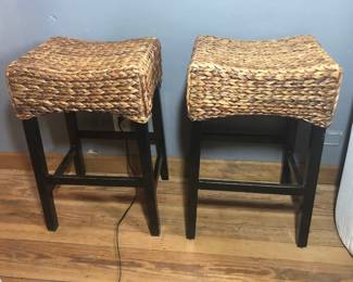 *2 Woven Seagrass Bar Height Stools are 28 inches tall by 17 inches wide by 14.5 inches deep. $35 Each OR BOTH $50