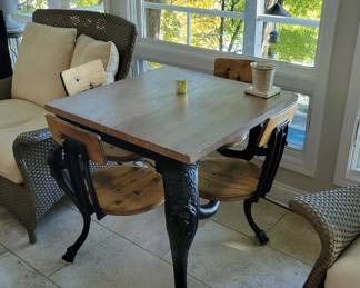 Antique ice cream parlor table w/attached chairs
