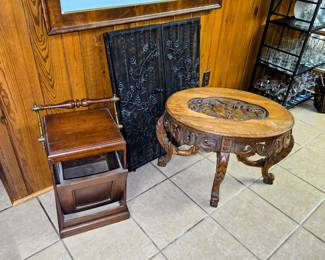 Coal bin and carved coffee table