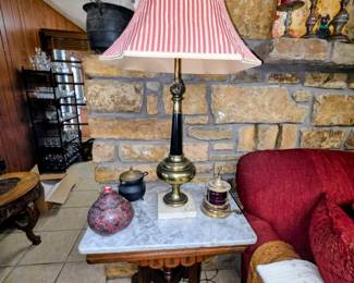 Marble top side table and lamp