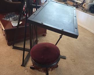 Cool metal desk and old piano stool