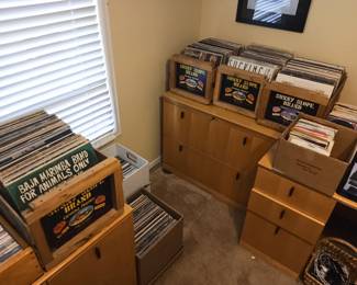 and black vinyl discs with music