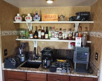 Decorative bottles and kitchen appliances