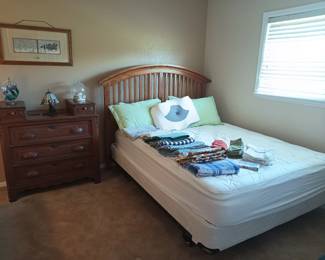 Antique dresser, bed and table linens