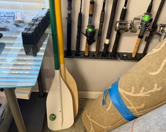 fishing rods/oars/rugs (lots of area rugs)