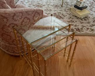 Set of 3 brass & glass nesting tables