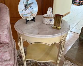 French Provincial round marble top side table