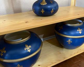 Mid Century French Porcelain Cache Pots with Fleur-de-Lys
