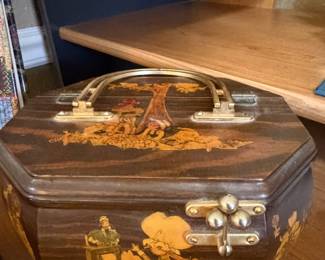 Vintage Wooden Decoupage Box with Brass Hardware