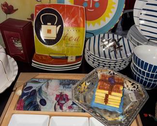 Italian inspired bread, plate, wooden carrier and dipping bowls