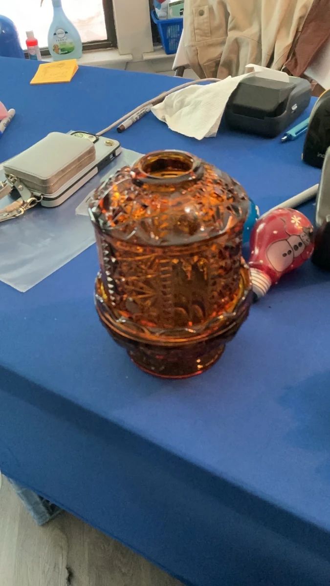 Amber Pressed Glass Fairy Lamp