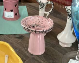 Pink Spatterware Pedestal Bowl