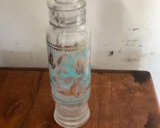Glass Decanter with Painted Birds