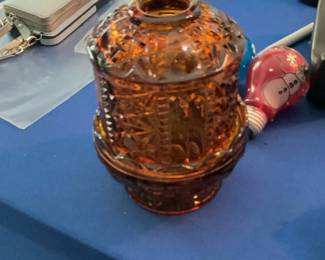 Amber Pressed Glass Fairy Lamp