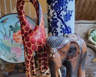 Lot 134: Luxury Style Carved Wood & Porceline Decor