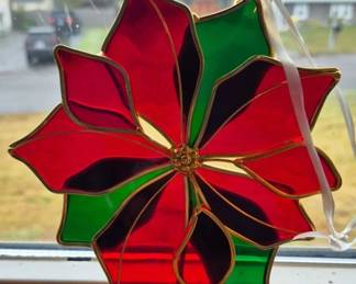 Lot 81: 6 Poinsettia Stained Glass Ornaments