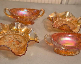 Lot 45: Set of Iridescent Marigold Carnival Glass Bowls and Dishes