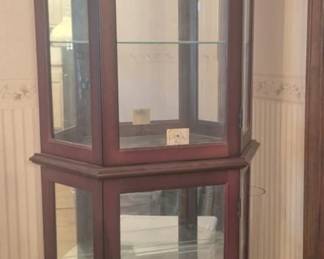 Lot 97: Lighted Corner Display Cabinet: Wood and Glass