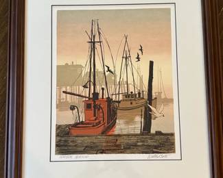 Walter Butts Serigraph Harbor Morning