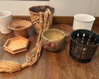 Ceramic Wicker Planters And Macrame Plant Hanger