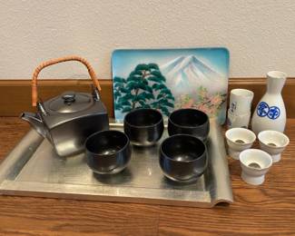 Nakagama Teapot Cups Sake Cups Cloisonne Enamel Tray