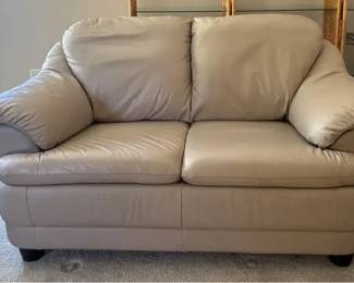 Taupe Natuzzi Leather Loveseat Made In Italy