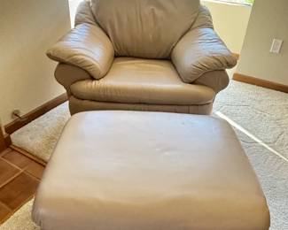 Taupe Natuzzi Leather Chair And Ottoman Made in Italy